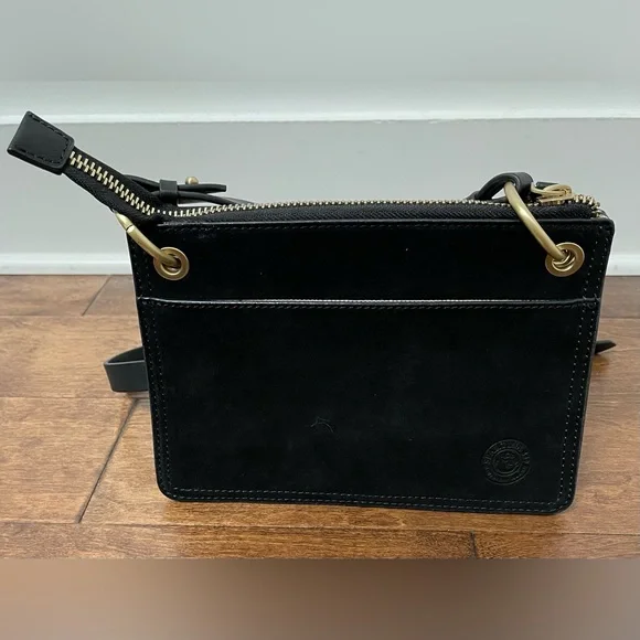 NWOT Spartina 449 Black Leather Suede Texture Shoulder Crossbody Handbag